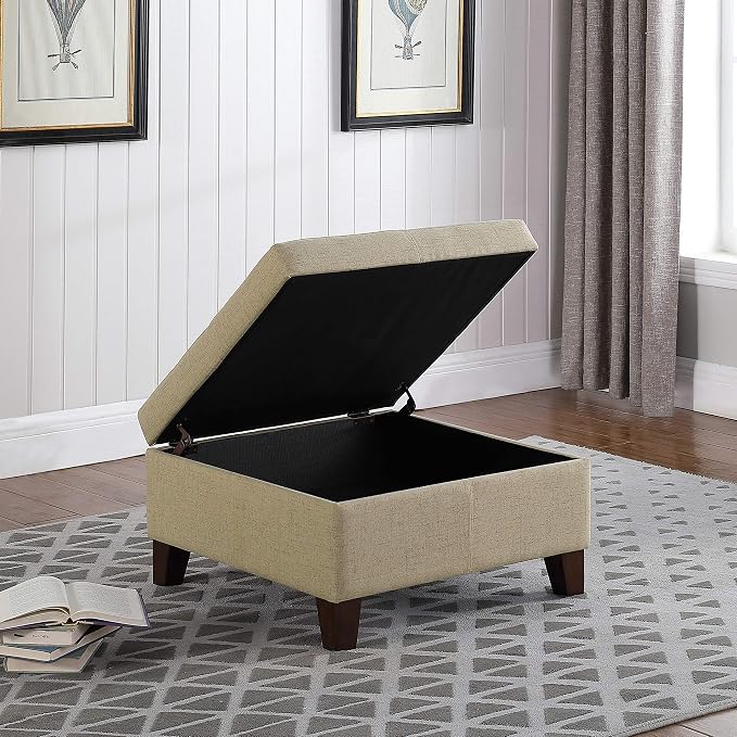 HomePop 28" Woven Square Storage Ottoman - Linen Tan