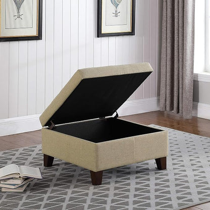 HomePop 28" Woven Square Storage Ottoman - Linen Tan