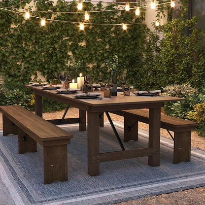 Flash Furniture Hercules Series 9' x 40" Rustic Solid Pine Folding Dining Table, Rectangular Antique Farmhouse Dining and Event Extension Table