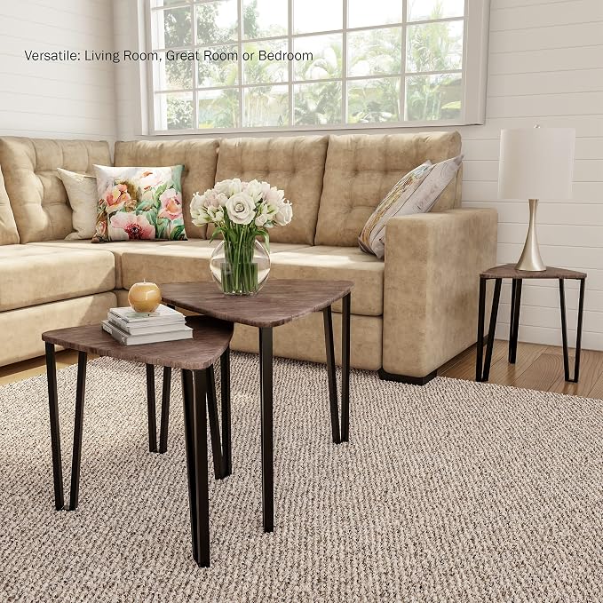 Lavish Home Nesting Tables - Set of 3 Modern Woodgrain-Look Coffee Tables for Living Room - Contemporary Accent Decor Home Furniture (Brown)