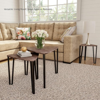 Lavish Home Nesting Tables - Set of 3 Modern Woodgrain-Look Coffee Tables for Living Room - Contemporary Accent Decor Home Furniture (Brown)