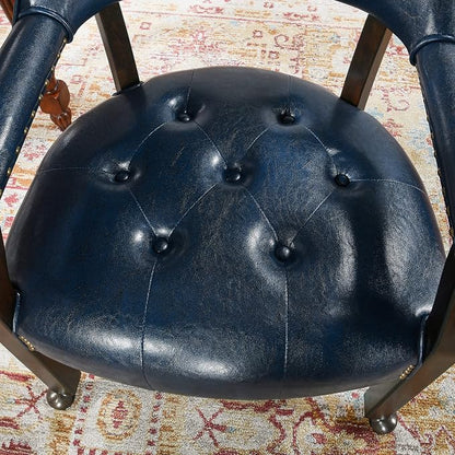 LEEMTORIG Set of 6 Dining Chairs with Casters and Arms, Large Rolling Dining Chairs with Wheels, Accent Poker Table Chairs, Solid Wood Boss Caption's Chair, Espresso Leg & Dark Blue PU SY-318-LB06