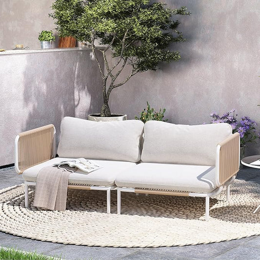 Crestlive Products Oversized Outdoor Couch, 2-Seater Modular Sectional Sofa with Cushions, Modern Patio Conversation Set for Backyard, Deck, Porch or Poolside