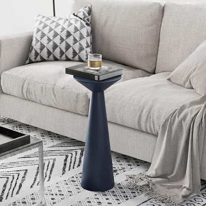 COZAYH Farmhouse Tall Pedestal End Table Small Solid Wood Martini Table Plant Stand Modern Round Drink Table for Small Space Living Room, Dark Blue