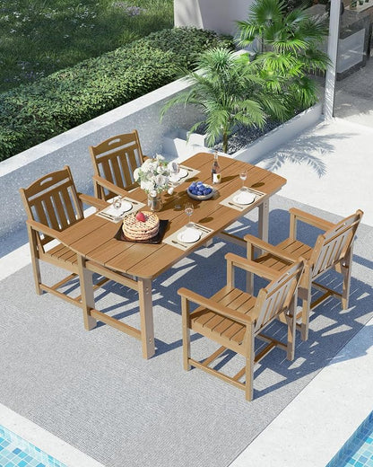 Ciokea HDPE Outdoor Dining Set, 5-Piece Patio Table and Chairs Set with Umbrella Hole, All-Weather Patio Dining Sets for 4, Durable Patio Furniture for Backyard, Garden, Lawn & Poolside, Teak
