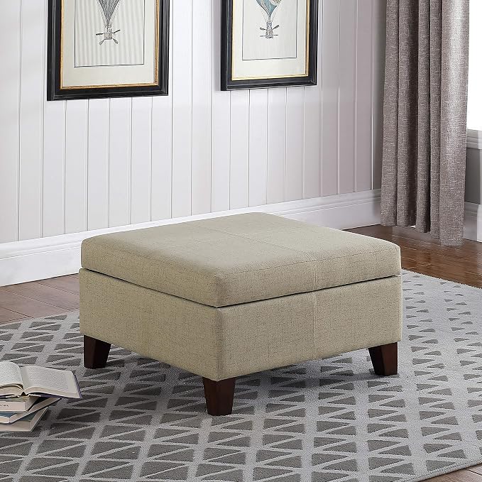 HomePop 28" Woven Square Storage Ottoman - Linen Tan