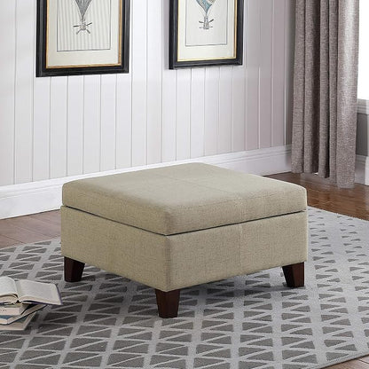 HomePop 28" Woven Square Storage Ottoman - Linen Tan