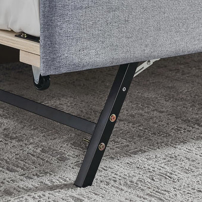 KEIKI Twin Size Upholstery Daybed with Trundle and USB Charging Design, Twin to King Design Mid-Century Extendable Sofa Bed, Easy Assembly, No Box Spring Required, for Living Room and Bedroom, Grey