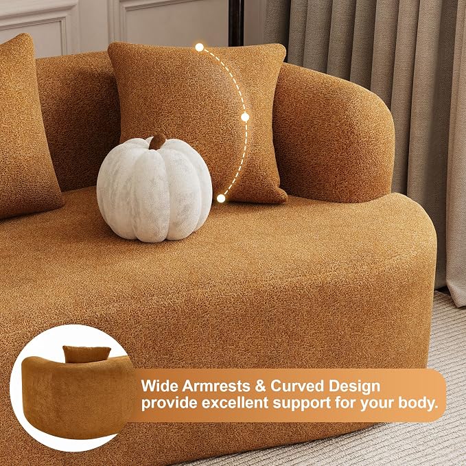 114" Curved Sofa for Living Room, Modern Chenille Cloud Couch Sofa, Luxury Plush Extra Deep 4-Seater Oversized Boucle Couch for Small Spaces, Apartment‌, No Assembly Required, Orange