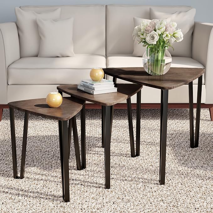 Lavish Home Nesting Tables - Set of 3 Modern Woodgrain-Look Coffee Tables for Living Room - Contemporary Accent Decor Home Furniture (Brown)