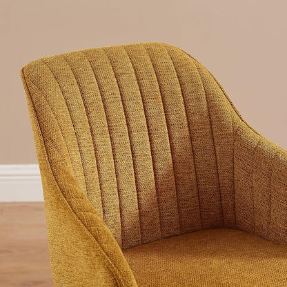 Art Leon Desk Chair No Wheels - Mid Century Modern Office Chair, Swivel Accent Chair with Oak Wood Legs, Fabric Upholstered Arm Chair, Yellow