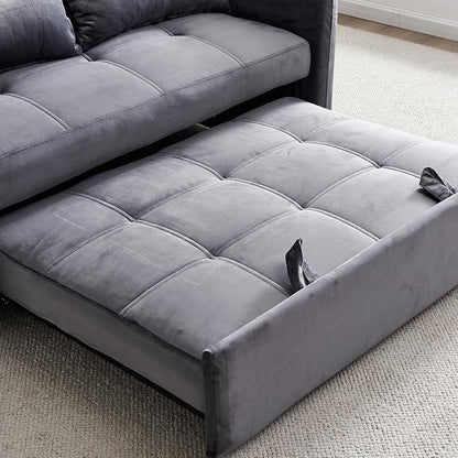 55.5" Velvet Convertible Sofa Bed, Pull Out Sleeper Sofa Bed, Loveseat Couch with USB Charging Ports, 3 in 1 Convertible Sleeper Sofa Bed for Living Room, Apartment, Bedroom, RV, Grey