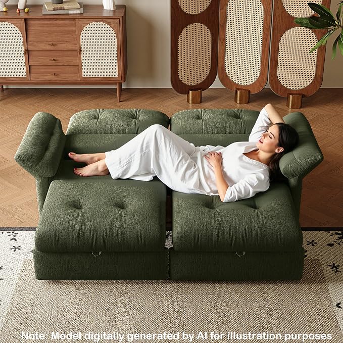 81.5" Pull Out Sofa Bed Full Size, Pre-Assembled Chenille Sleeper Sofa, Convertible Loveseat Futon Couch with Tufted, Pillows, for Apartment, Living Room, Small Spaces, dorms, Green