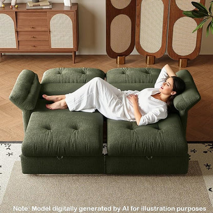 81.5" Pull Out Sofa Bed Full Size, Pre-Assembled Chenille Sleeper Sofa, Convertible Loveseat Futon Couch with Tufted, Pillows, for Apartment, Living Room, Small Spaces, dorms, Green
