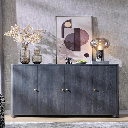 IFGET Curved Buffet Cabinet with Doors, 66" Large Sideboard Buffet Storage Cabinet with 4 Doors and Shleves, Modern Coffee Bar Station Wood Kitchen Table for Kitchen, Dining Room, Dark Grey