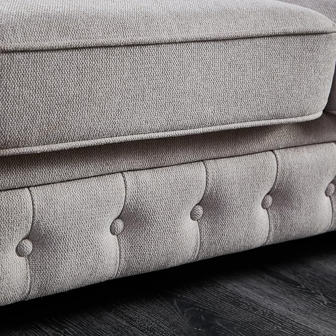Chesterfield Sofa, 89" Mid Century Modern Couch with Low Back, Roll Arm Nailhead Trim Classic 3 Seater Couch for Living Room, Office, Apartment, Linen Light Grey