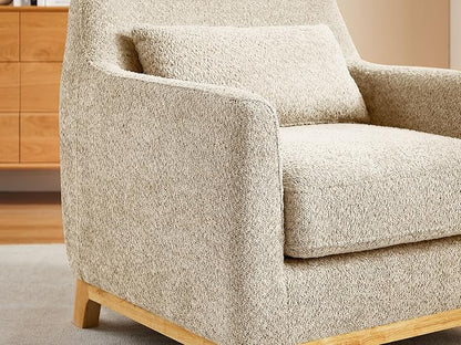 VANOMi 31" W Living Room Accent Chairs Boucle Chair for Bedroom, Camel | Oversized Armchair with Thick Cushion Reading Chairs for Living Room, Apartment