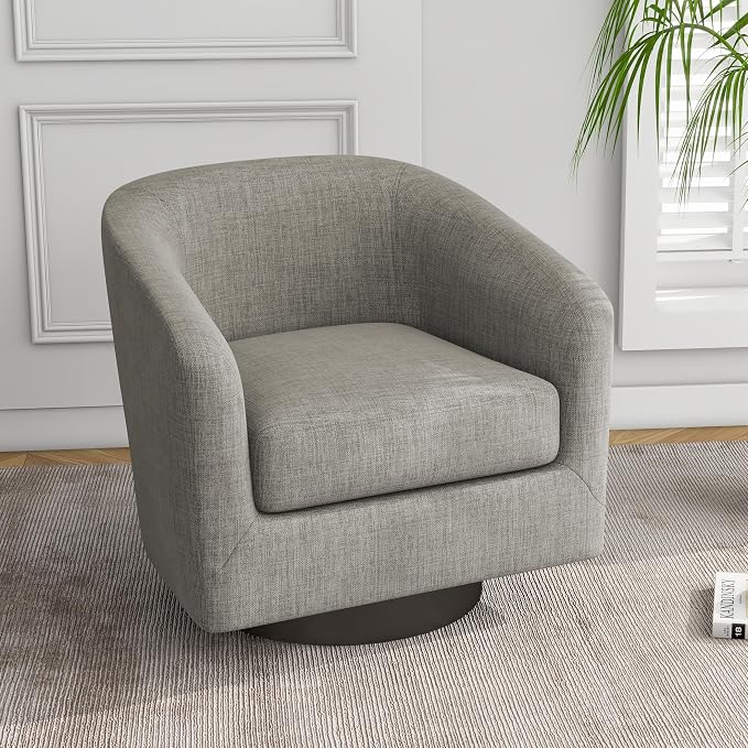 Swivel Accent Chairs Set of 2, Fabric Barrel Club Chair Upholstered Armchair for Living Room, Round Arm Chair Bedroom Single Sofa Reading Seat - Khaki