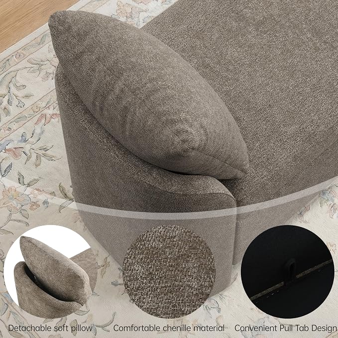 Usaint 58.3" Storage Ottoman Bench with Pillows, Upholstered End of Bed Bench with Arms, Footrest Stool Bench for Bedroom, Living, Window, Entryway and Hallway, Brown
