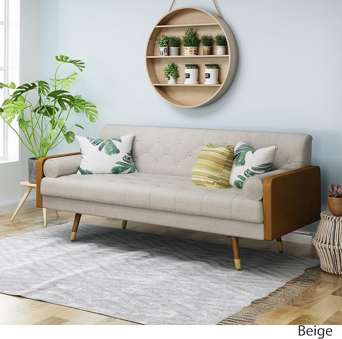 Christopher Knight Home Aidan Mid Century Modern Tufted Fabric Sofa, Beige