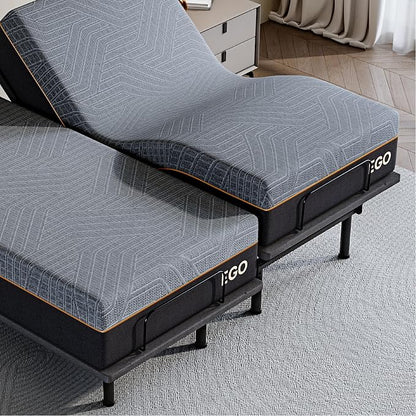 Dyonery Split King Adjustable Bed Base Frame with Wireless Remote + 12 Inch SPK Gel Memory Foam Mattress Bed in a Box, Head and Foot Incline, Zero Gravity, Fiberglass Free,80" × 38"