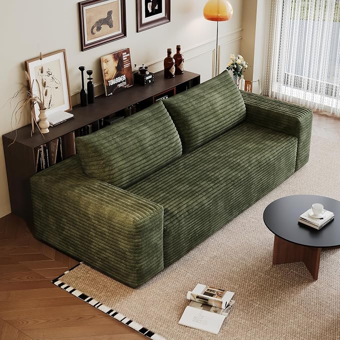 JINGLING 71" Small Couches for Small Spaces, Memory Foam Loveseat Corduroy Couch in a Box, Compressed Boneless Sofa for Living Room Bedroom, Apartment Furniture, No Assembly Required, Green