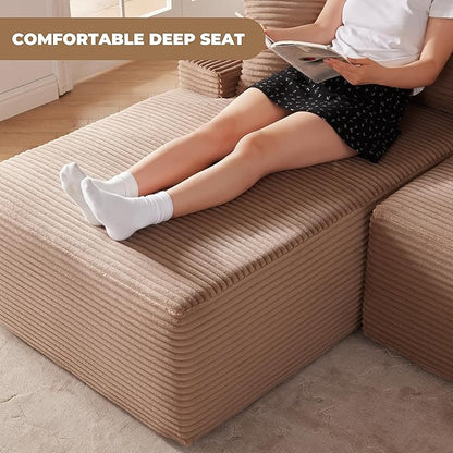 Mangodan Cloud Sectional Couch, Boneless Sofa for Living Room, Modular Sectional Sofa with Deep Seat, Fluffy Comfy Couch with L-Shaped Chaise, No Assembly Required, Camel