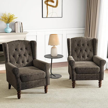 Pia Ricco Mid-Century Modern 2-Piece Wingback Chair Set - Plush Upholstered Accent Chairs with Solid Wood Legs, High Back Lounge Seating for Living Room, Bedroom & Office - Retro Matched Pair (Taupe)