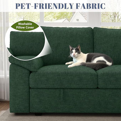 108 Inch Modular Sectional Sofa with Pull Out Bed,U Shaped 7 Seat Sectional Sleeper Sofa with Storage,Sectional Couches for Living Room,Cloud Modular Couch,Removable Sofa Cover,Green