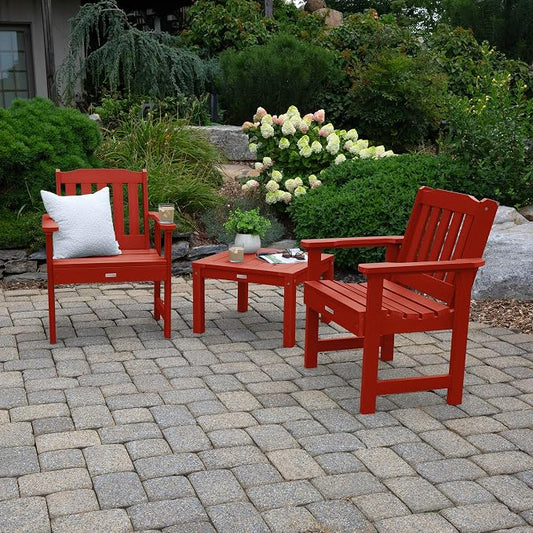 Highwood AD-KITCHGL2-RED 2 Lehigh Garden Chairs with 1 Square Side Table 3-Piece Set, Rustic Red