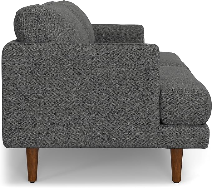 SIMPLIHOME Livingston 90-inch Wide Sofa in Charcoal Grey Woven-Blend Fabric, Handcrafted Mid-Century Modern Oversized 3-Seater Couch Sofa for Living Room or Family Room, Solid Wood Frame