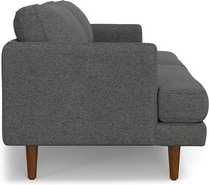 SIMPLIHOME Livingston 90-inch Wide Sofa in Charcoal Grey Woven-Blend Fabric, Handcrafted Mid-Century Modern Oversized 3-Seater Couch Sofa for Living Room or Family Room, Solid Wood Frame