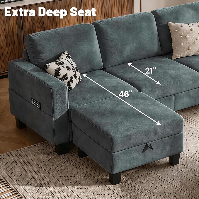 78" Sectional Sofa Couches for Living Room, Blue L Shaped Couch with Storage Ottoman, Deep Seat Pet-Friendly Velvet Fabric Sofa Set for Small Space, Apartment, Dorm