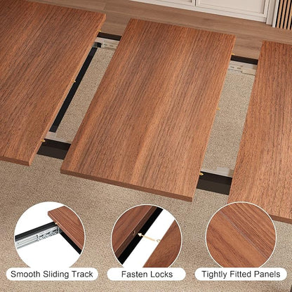 Einhomn Extendable Dining Table for 4-6, 63" Modern Kitchen Table, Farmhouse Dining Room Tables for Dining, Kitchen, Office, Living Room, Rectangular Wooden Tables, Space Saving (Walnut)