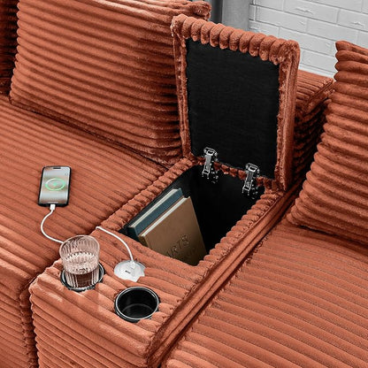 127" U-Shaped Cloud Sectional Couch Oversized Modular Compressed Boneless Sectional Sofa with Ottoman Chaise Lounges & Console, Plush Corduroy Boneless Symmetrical Sofa