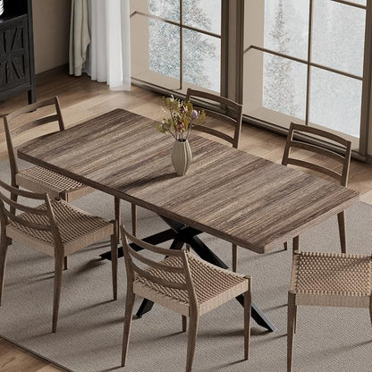 Extendable Dining Room Table for 4 6 8, 55"-71" Long Rectangle Kitchen Table,Wood Expandable Dining Table with Hidden Storage, Space Saving, For Kitchen Dining Living Room, Farmhouse, Dark Walnut