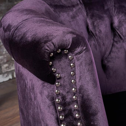 Christopher Knight Home GDFStudio Melaina Tufted Chesterfield Velvet Loveseat with Scrolled Arms, BlackBerry and Dark Brown
