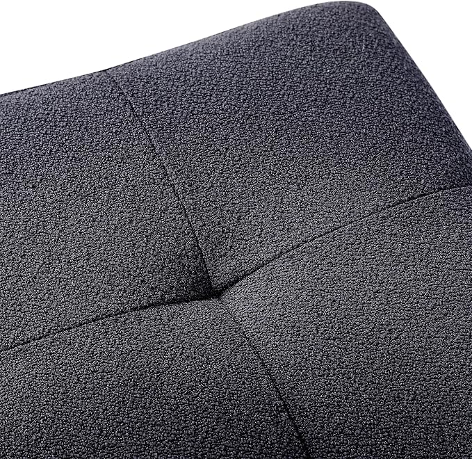 Adeco Storage Ottoman Bench with Solid Wood Legs, Dark Grey Cotton Linen Upholstered Tufted Footstool, Hinged Lid Cube for Living Room, Bedroom, Entryway, 17.7" Square