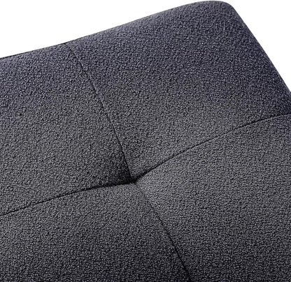 Adeco Storage Ottoman Bench with Solid Wood Legs, Dark Grey Cotton Linen Upholstered Tufted Footstool, Hinged Lid Cube for Living Room, Bedroom, Entryway, 17.7" Square