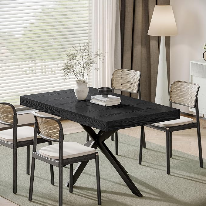 MECHYIN Extendable Dining Room Table for 4 6 8, 55"-70.9" Rectangle Kitchen Table,Wood Expandable Dining Table with Hidden Leaf & Storage, Space Saving,for Kitchen Dining Living Room, Natural Black,
