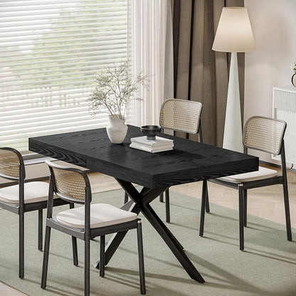 MECHYIN Extendable Dining Room Table for 4 6 8, 55"-70.9" Rectangle Kitchen Table,Wood Expandable Dining Table with Hidden Leaf & Storage, Space Saving,for Kitchen Dining Living Room, Natural Black,
