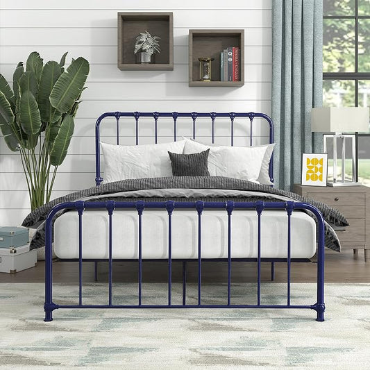 Lexicon Full Metal Bed Frame, Platform Bed with Strong Metal Slat Support Under Bed Storage, Full Bed Frame with Headboard, No Box Spring Needed, Easy Assembly, Full, Navy Blue
