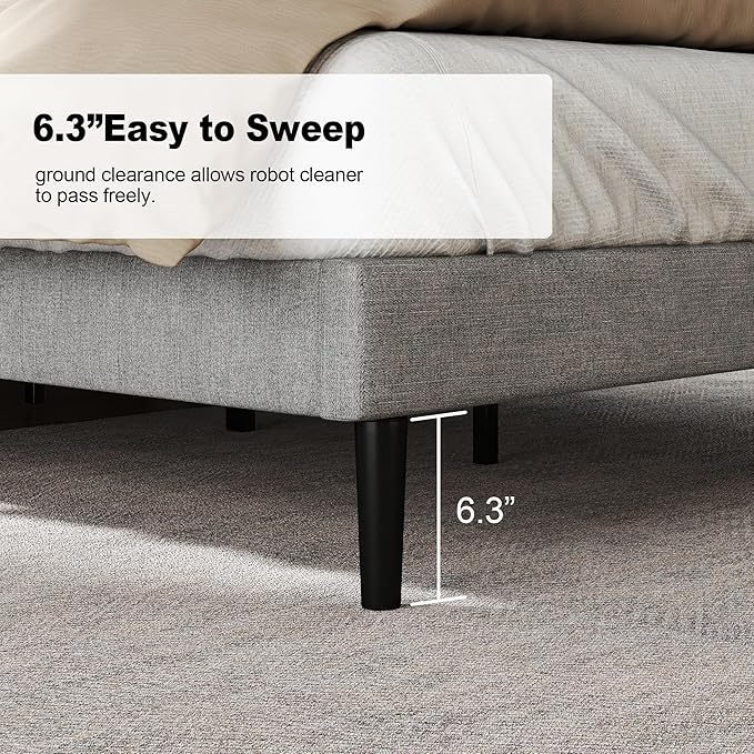 HAOARA Queen Size Bed Frame with Fabric Upholstered Headboard, Platform Bed with Wooden Slats Support, Fully Mattress Foundation, Box Spring Optional, Easy Assembly, Light Grey