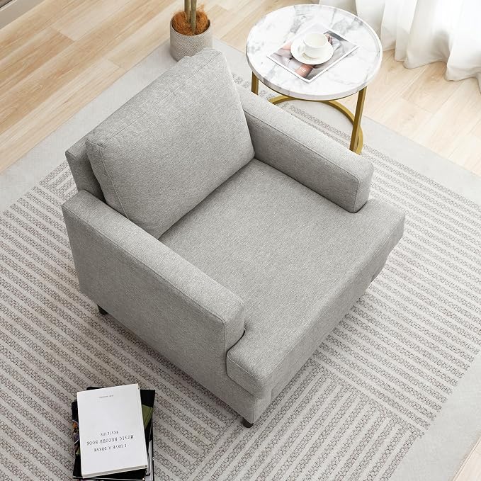 Weture Mid-Century Accent Chair,Modern Linen Fabric Armchair for Living Room,Comfy Upholstered Reading Accent Chairs for Bedroom,Single Sofa Chair with Wood Legs (Light Grey, 1 Pack)
