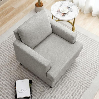 Weture Mid-Century Accent Chair,Modern Linen Fabric Armchair for Living Room,Comfy Upholstered Reading Accent Chairs for Bedroom,Single Sofa Chair with Wood Legs (Light Grey, 1 Pack)