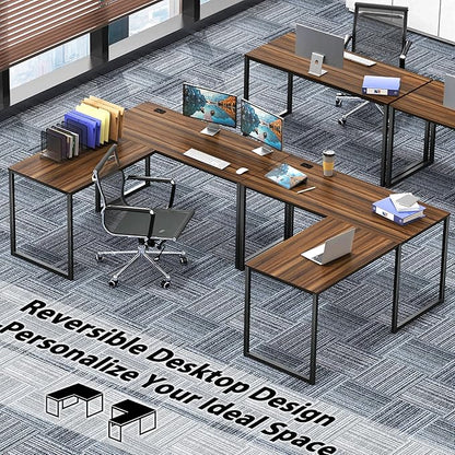 SHW Mission 55 x 60 Inches L-Shape Home Office Computer Desk, Walnut