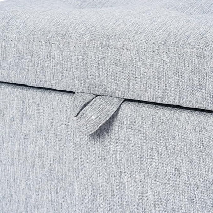 Adeco 18-inch Linen Storage Ottoman for Living Room & Bedroom, Upholstered Footrest Stool and Extra Seat with Safety Hinge Lid, Solid Wood Legs, Ice Grey