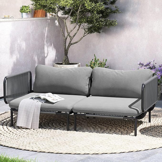 Crestlive Products Oversized Outdoor Couch, 2-Seater Modular Sectional Sofa with Cushions, Modern Patio Conversation Set for Backyard, Deck, Porch or Poolside