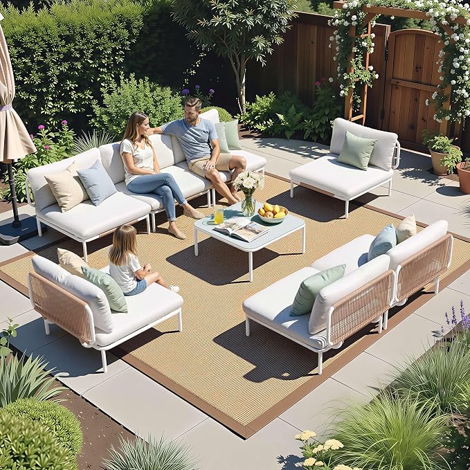 Crestlive Products Outdoor Patio Furniture Set with Coffee Table, 7 Seater Modular Oversized Patio Conversation Set with Cushions, Modern Sectional for Backyard, Deck, Porch, or Poolside
