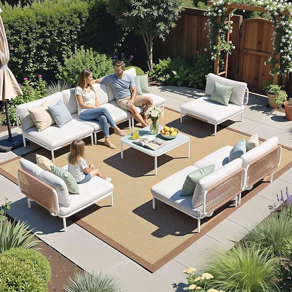 Crestlive Products Outdoor Patio Furniture Set with Coffee Table, 7 Seater Modular Oversized Patio Conversation Set with Cushions, Modern Sectional for Backyard, Deck, Porch, or Poolside